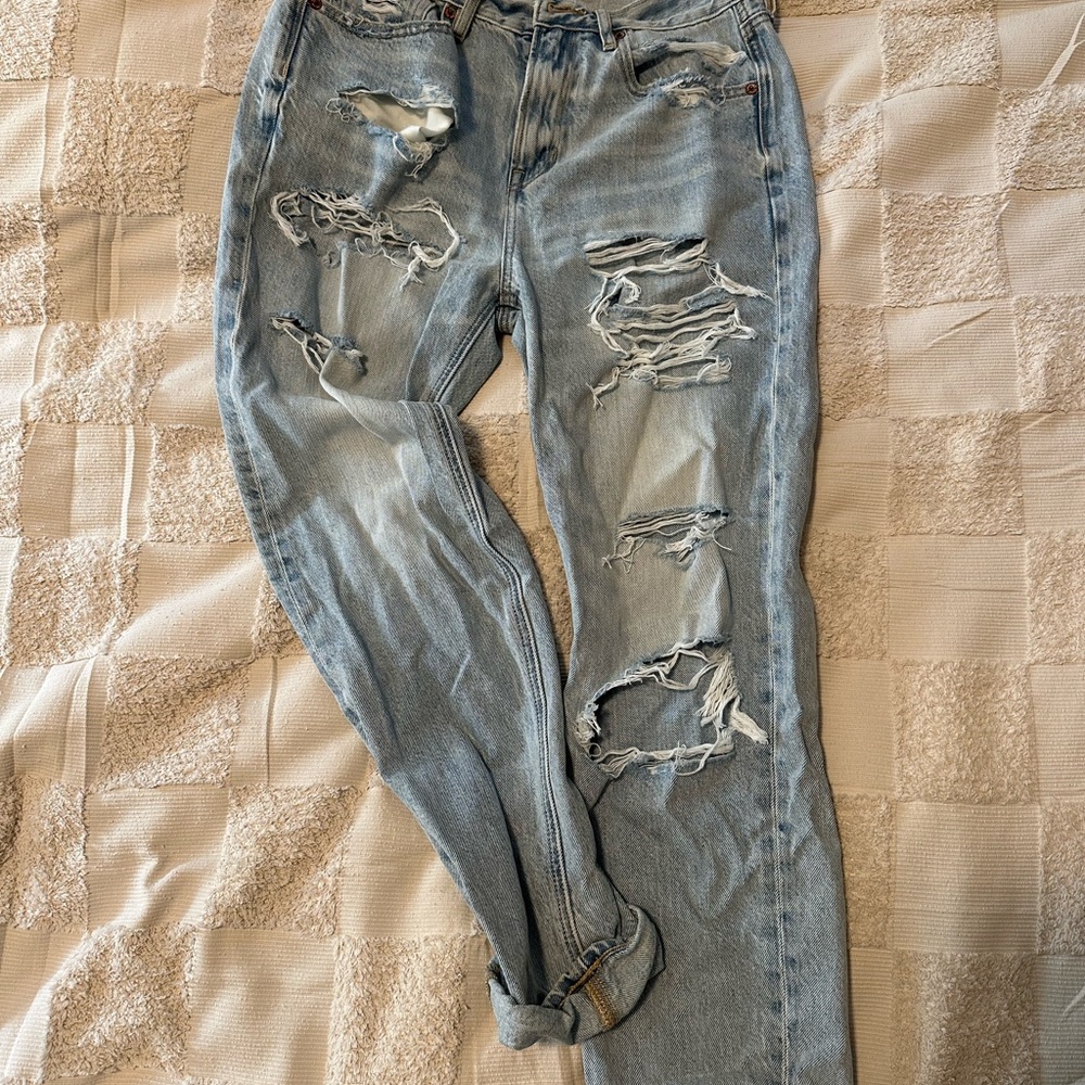 American Eagle Outfitters Ripped Light Blue Boyfriend Jeans